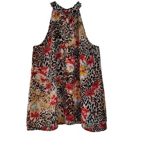 Gibson City Safari Animal Floral Print Sleeveless Top Size L
